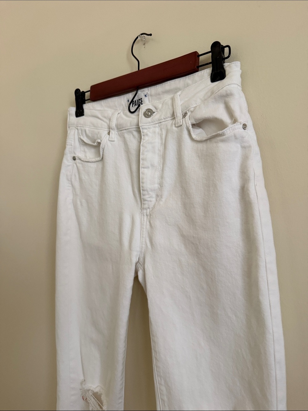 PAIGE White Distressed Straight-Leg Jeans - Picture 5 of 13